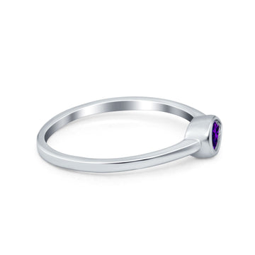 Pear Solitaire Wedding Ring Bezel Simulated Amethyst CZ 925 Sterling Silver